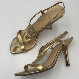 Kate Spade Gold Leather Strap Sandal Heels